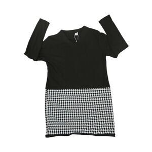 Mettclasi Dress Women' Black and Houndstooth V-Neck Long Sleeve Size Large NWT